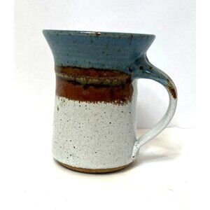 Handcrafted Studio Pottery Mug Wide Top 4.75" High Blue & Brown Glaze Rustic Sty